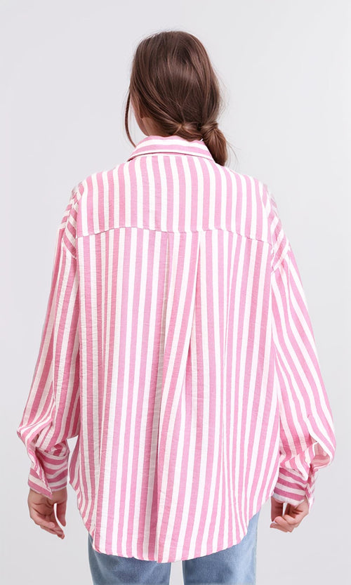 R210604 - Awning Stripes Buttoned Shirt - Pink & White