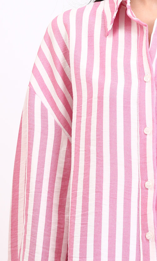 R210604 - Awning Stripes Buttoned Shirt - Pink & White