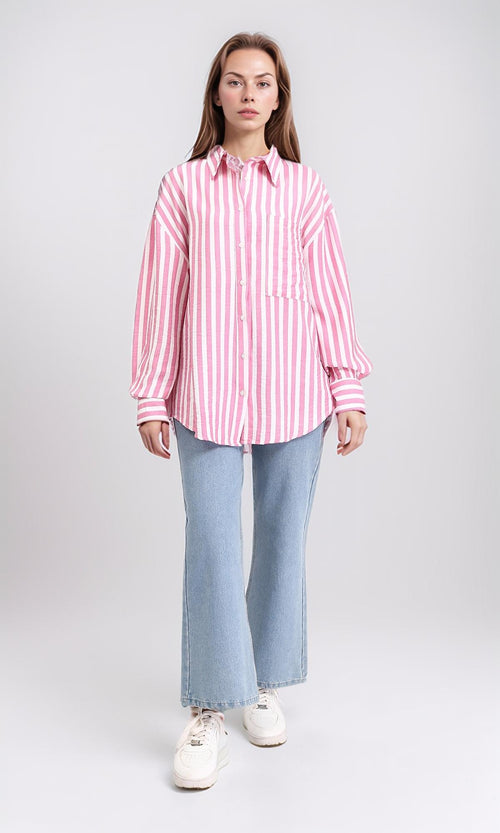 R210604 - Awning Stripes Buttoned Shirt - Pink & White