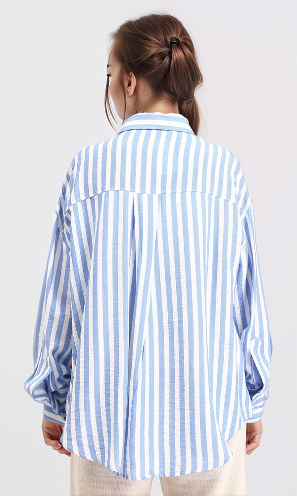 R210605 - Awning Stripes Buttoned Shirt - Baby Blue & White