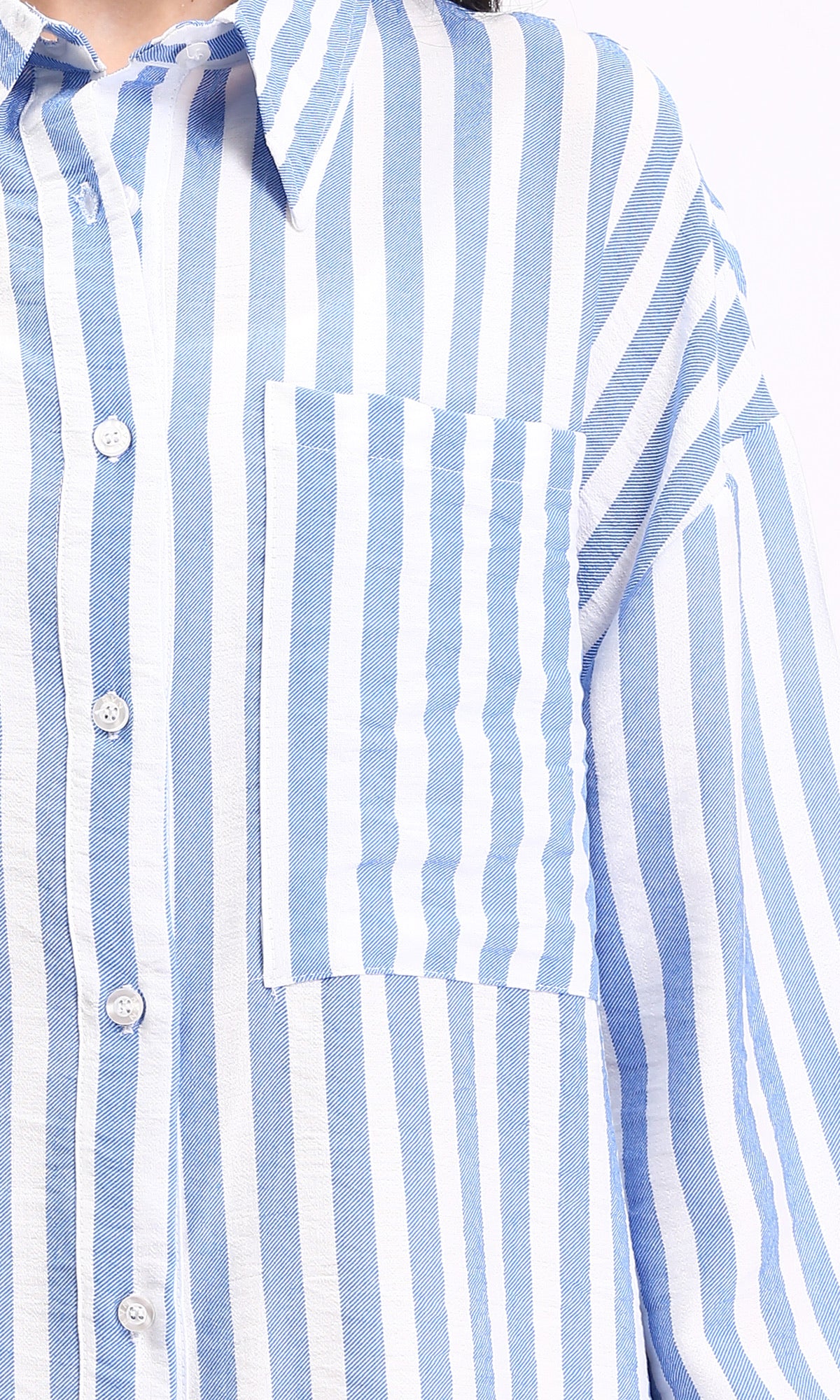 R210605 - Awning Stripes Buttoned Shirt - Baby Blue & White