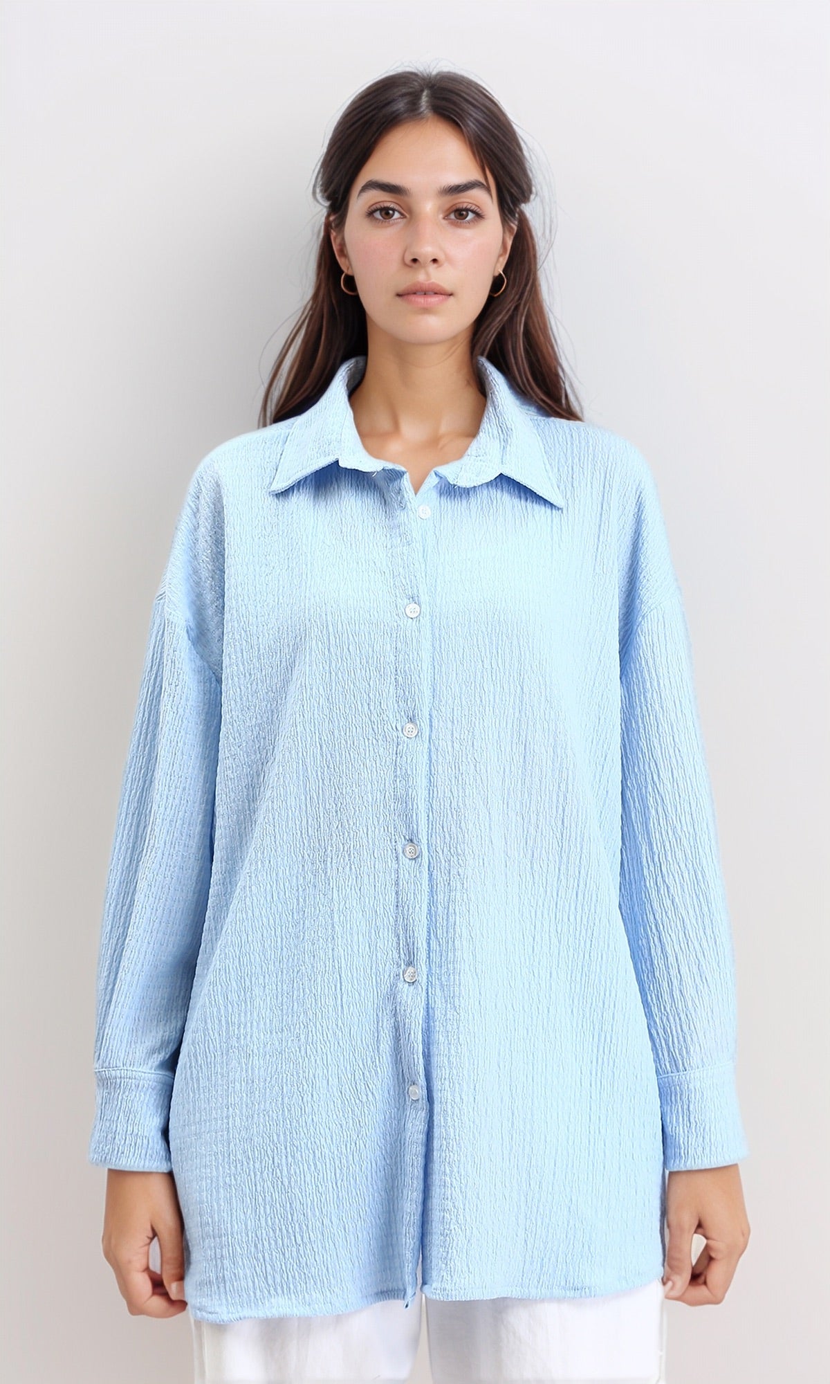 Buttoned Long Sleeves Textured Shirt - Light Blue