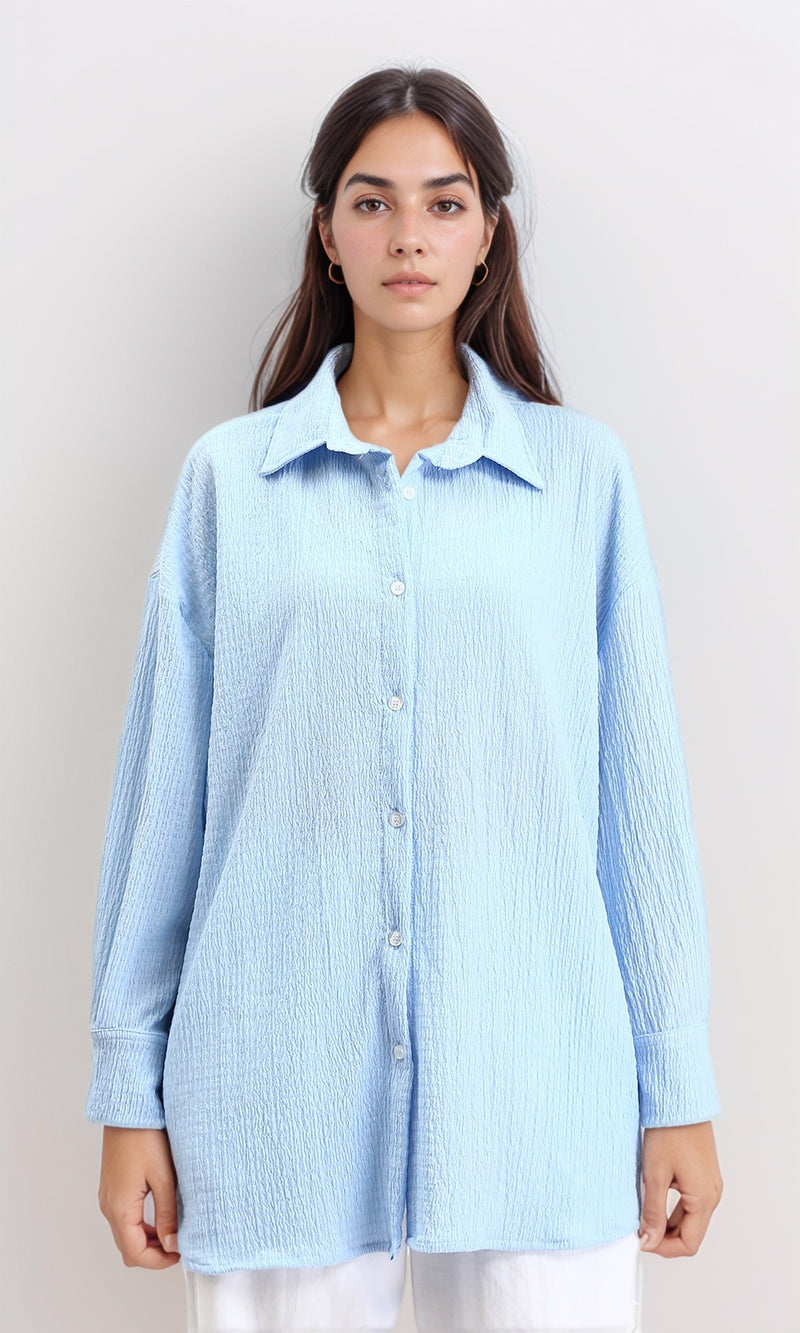 R210606 - Buttoned Long Sleeves Textured Shirt - Light Blue