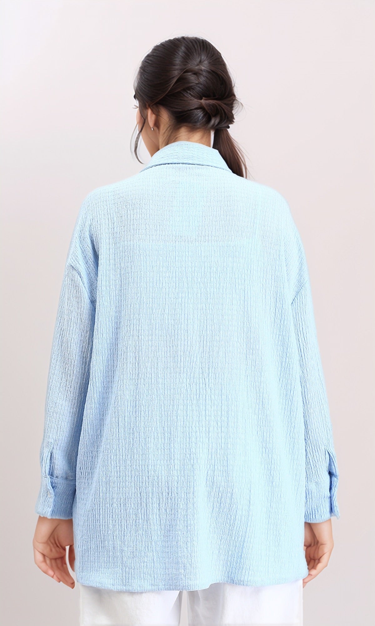 R210606 - Buttoned Long Sleeves Textured Shirt - Light Blue