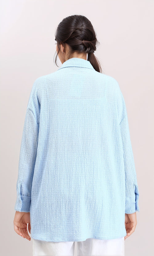 R210606 - Buttoned Long Sleeves Textured Shirt - Light Blue