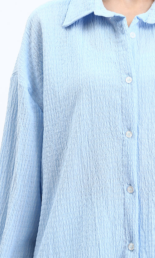 R210606 - Buttoned Long Sleeves Textured Shirt - Light Blue