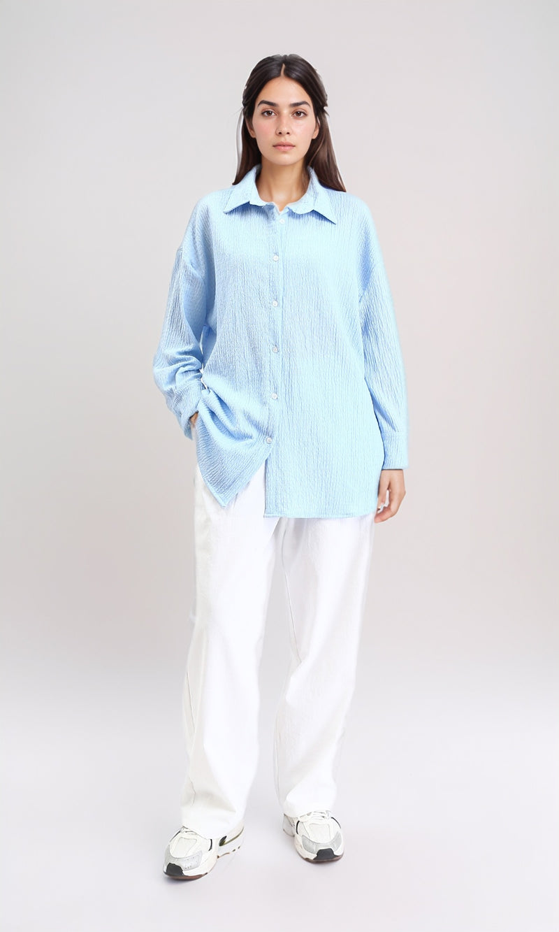 R210606 - Buttoned Long Sleeves Textured Shirt - Light Blue