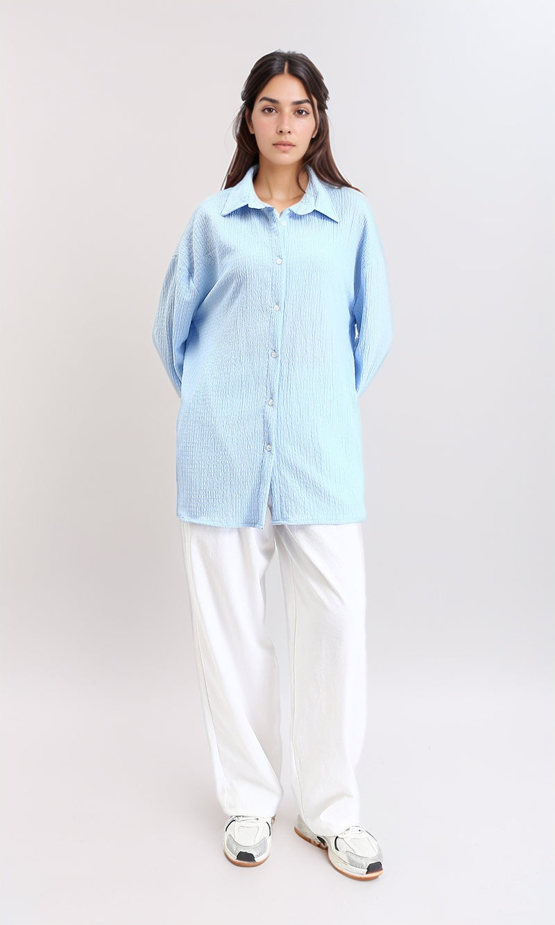 R210606 - Buttoned Long Sleeves Textured Shirt - Light Blue