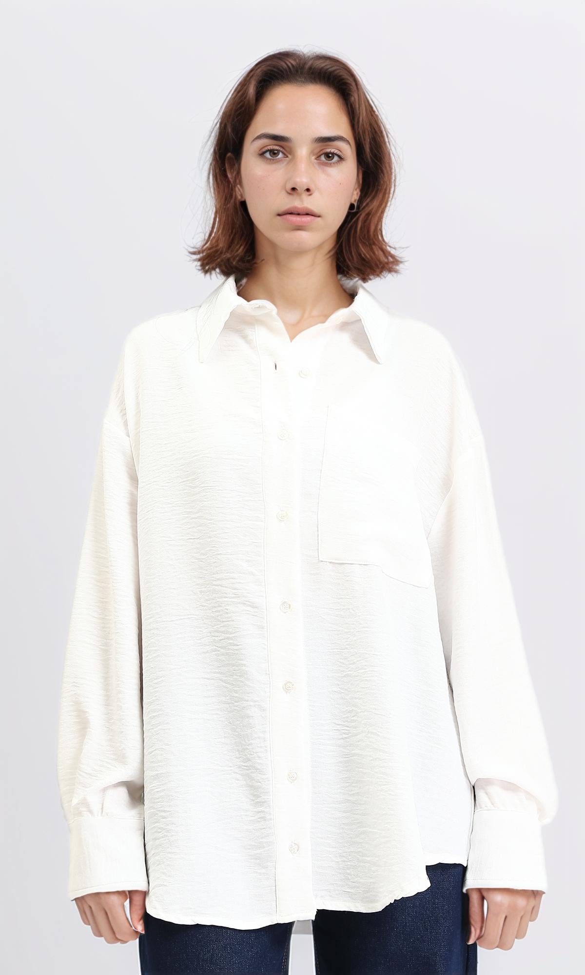 Textured Buttoned Long Sleeves Shirt - Off-White