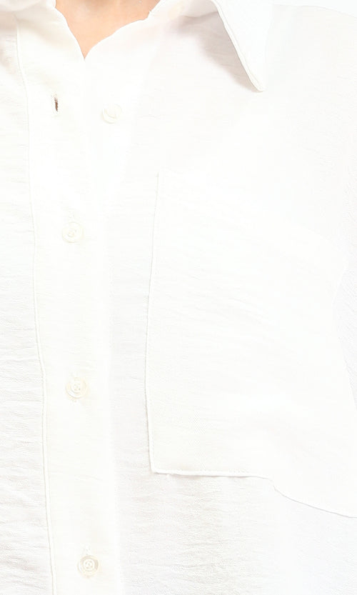R210607 - Textured Buttoned Long Sleeves Shirt - Off-White