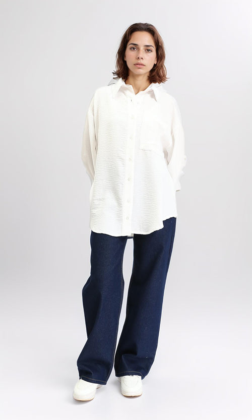 R210607 - Textured Buttoned Long Sleeves Shirt - Off-White
