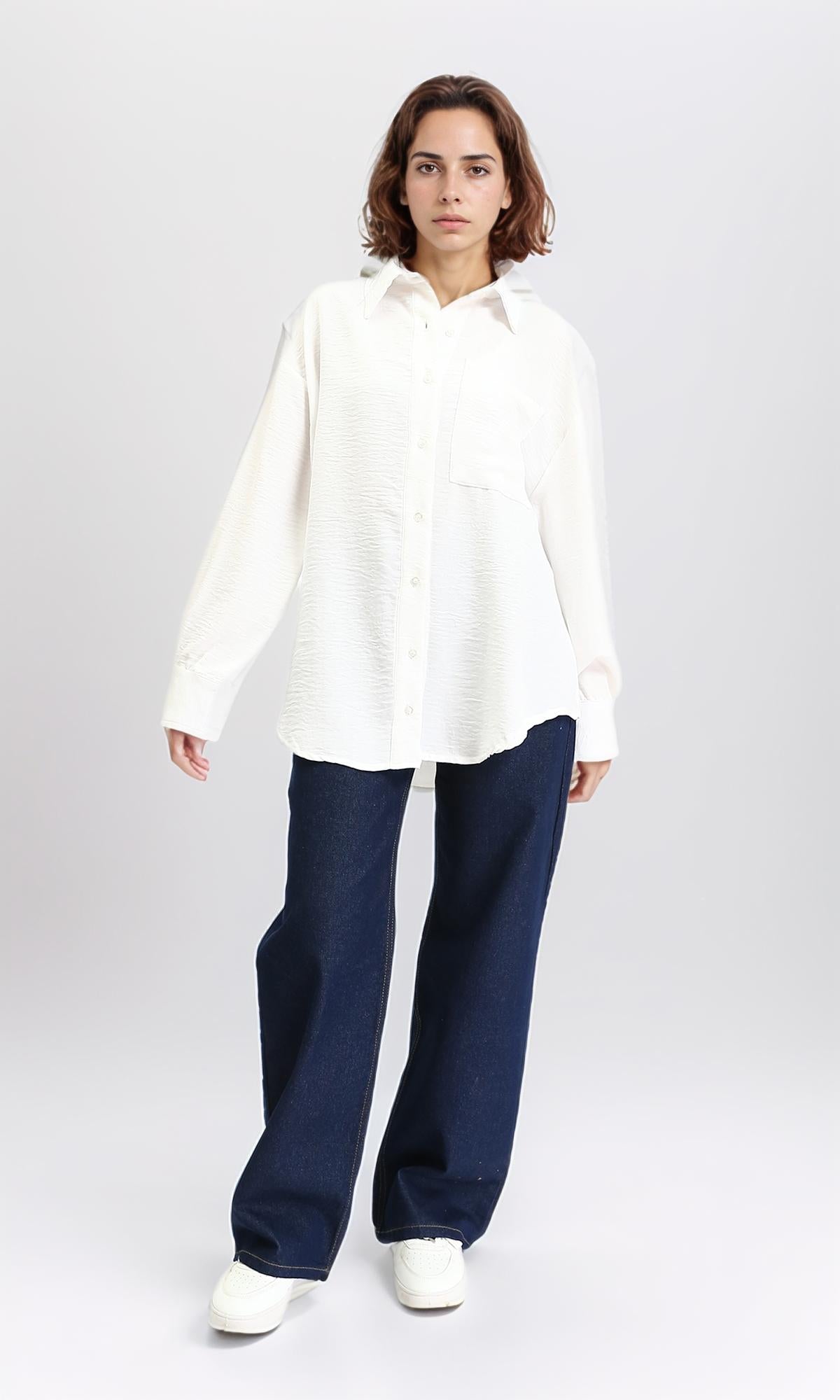 R210607 - Textured Buttoned Long Sleeves Shirt - Off-White