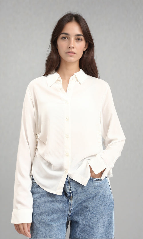 R210608 - Solid Regular Fit Cotton Shirt - Off-White