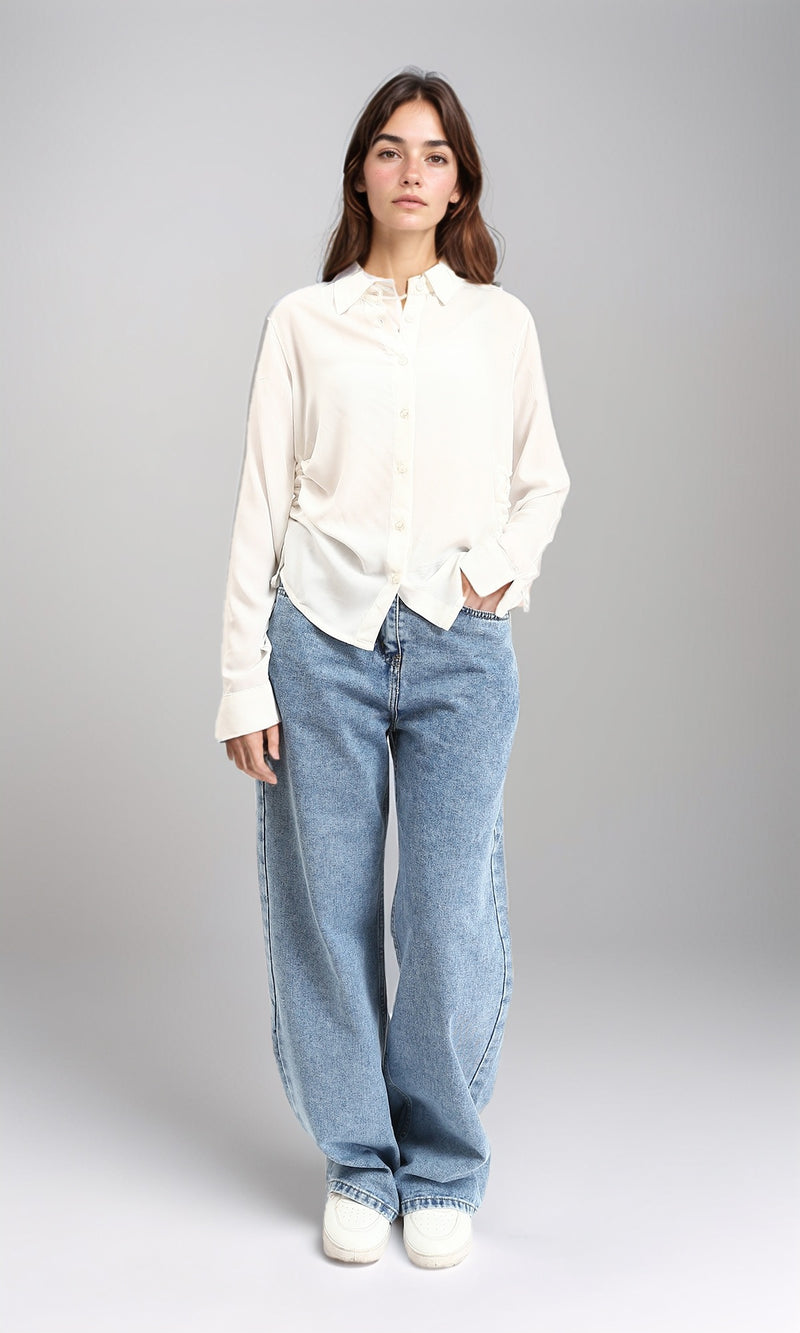 R210608 - Solid Regular Fit Cotton Shirt - Off-White