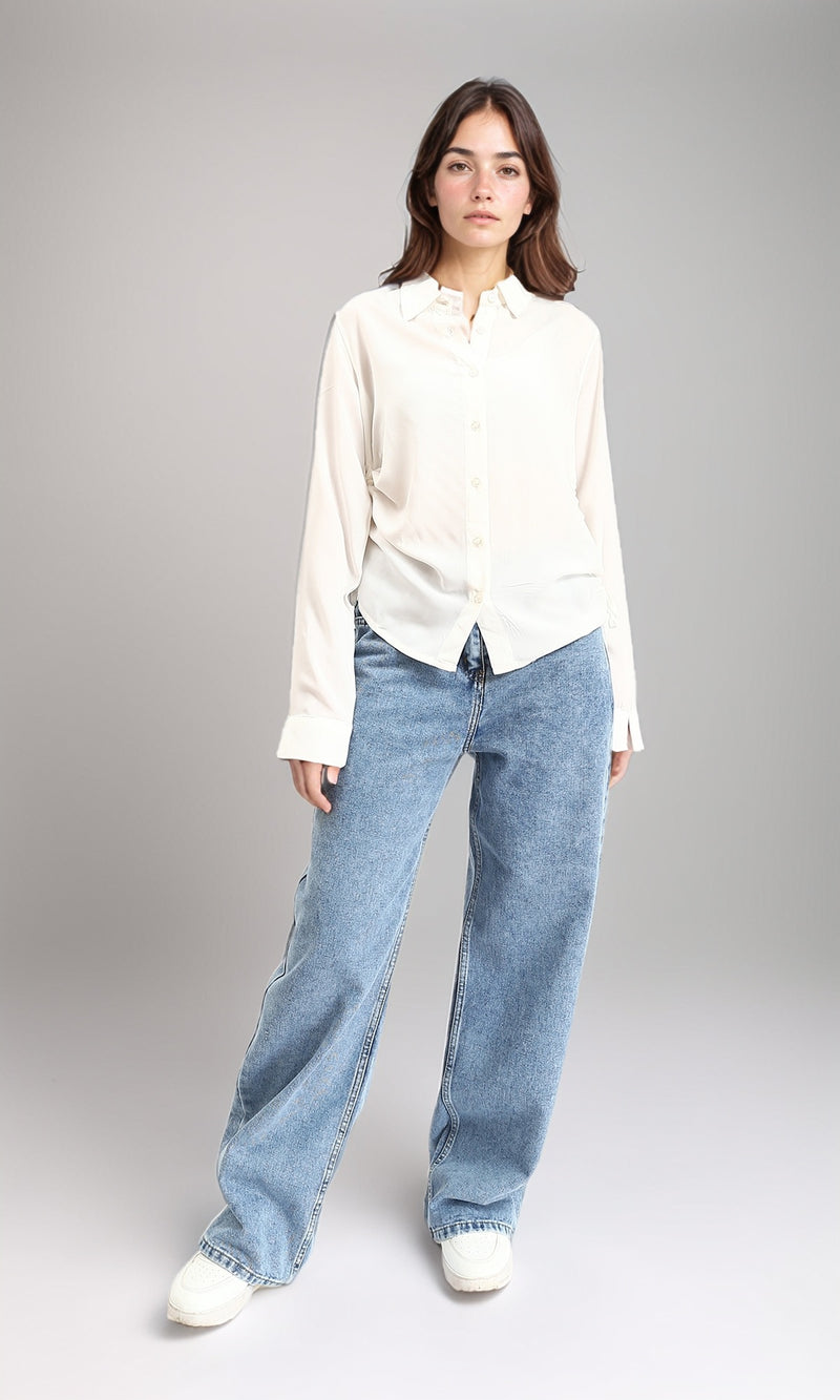 R210608 - Solid Regular Fit Cotton Shirt - Off-White