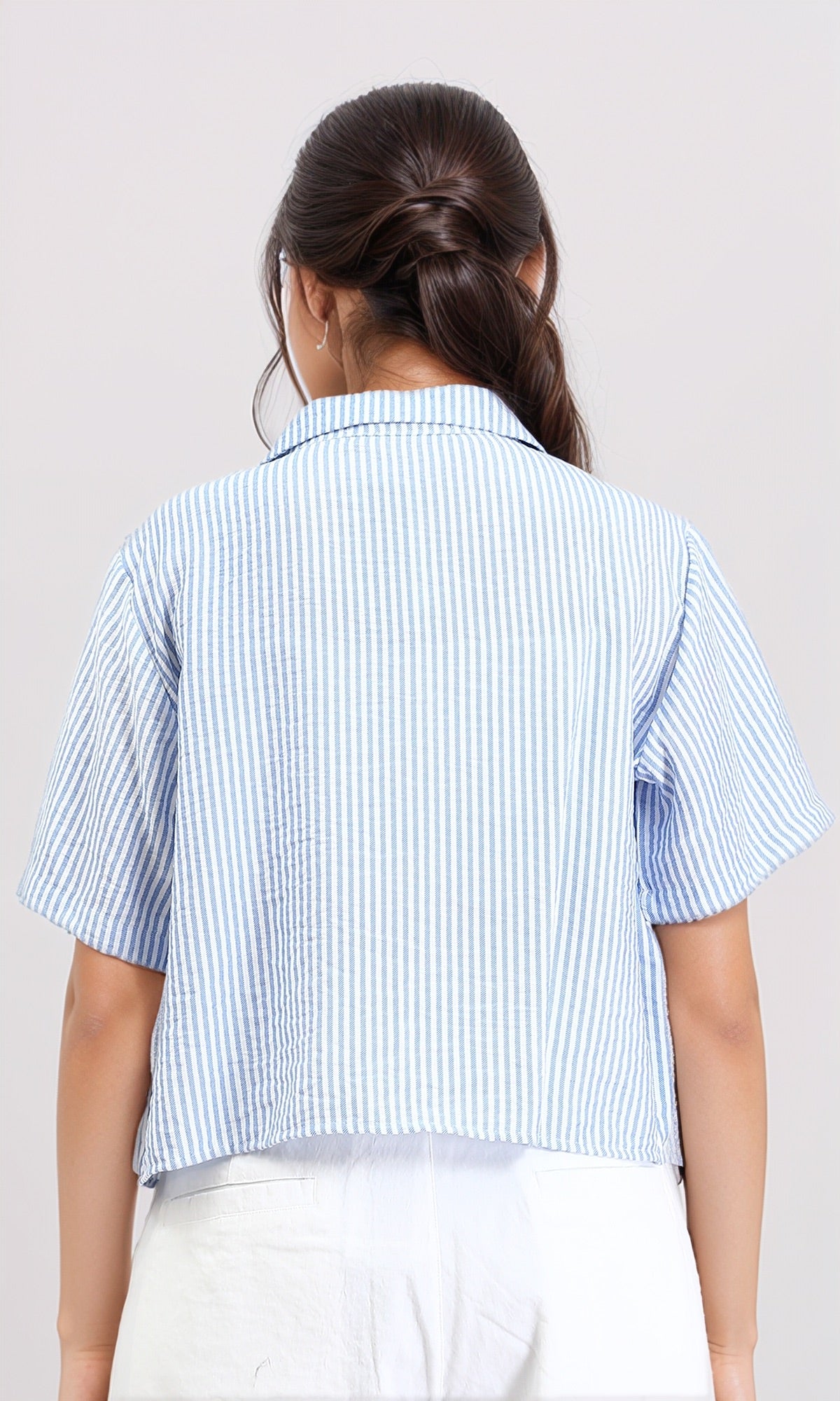 R210612 - Striped Short Sleeves Casual Shirt - Light Blue & White
