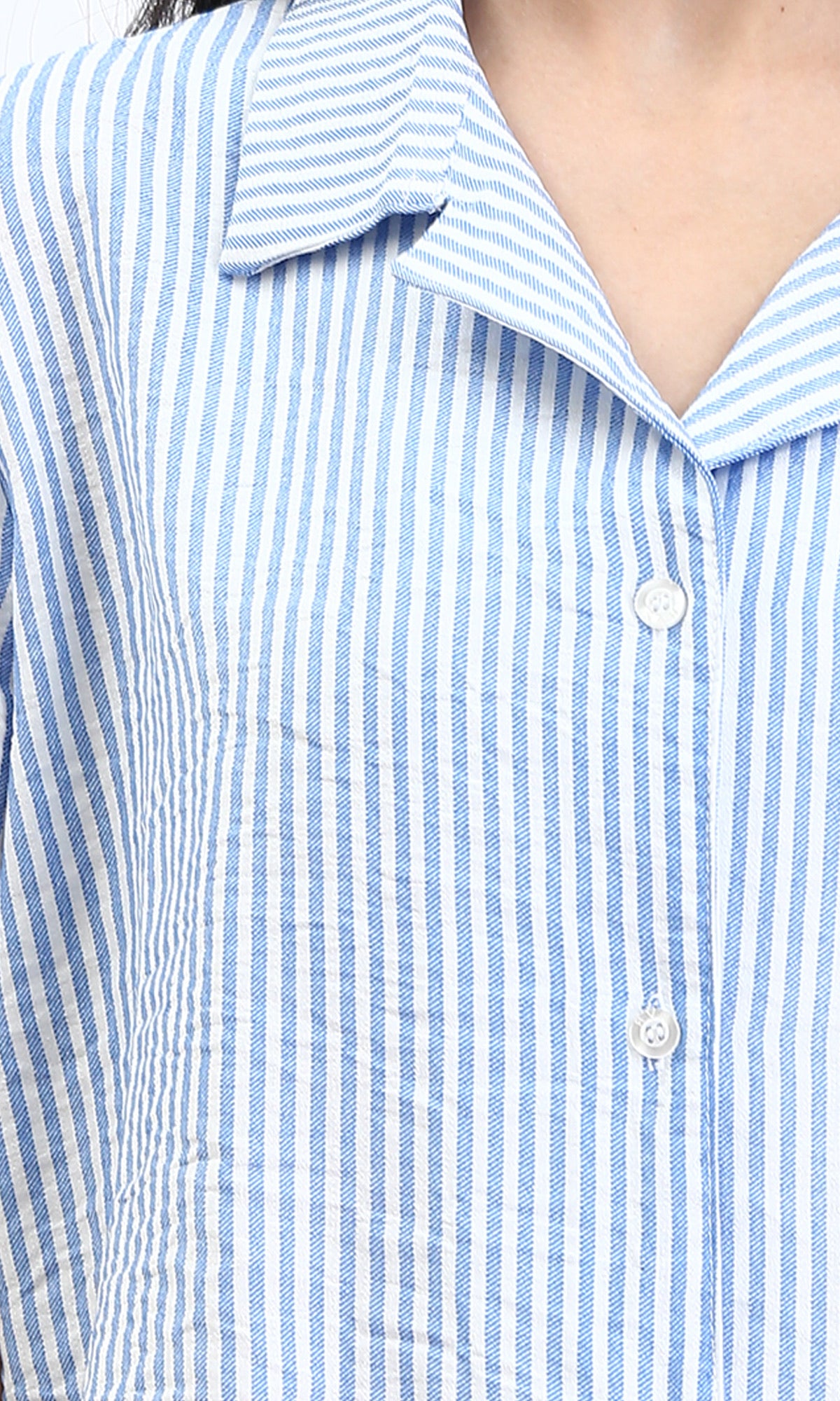 R210612 - Striped Short Sleeves Casual Shirt - Light Blue & White