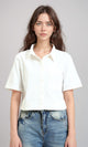 R210614 - Textured Elbow Sleeve Short Shirt - White