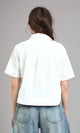 R210614 - Textured Elbow Sleeve Short Shirt - White