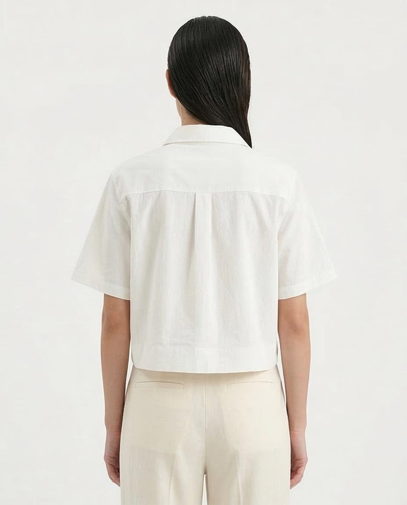 Ravin Women’s Textured Cotton Cropped Boxy Shirt - White - R210614