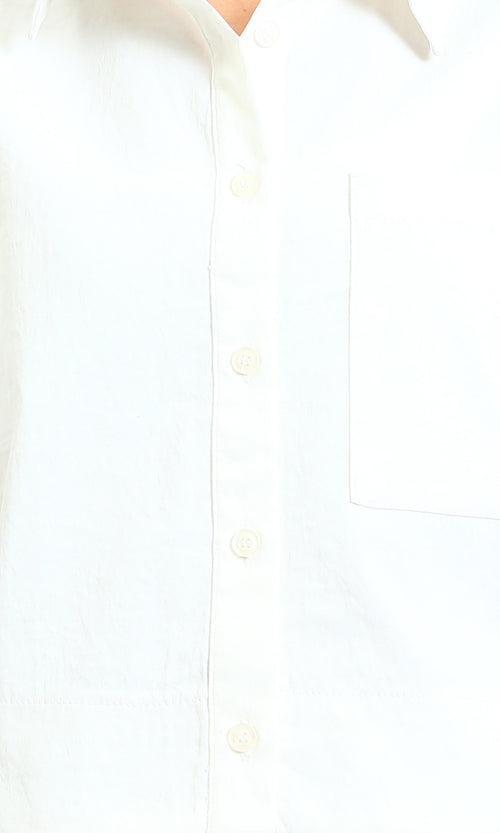 R210614 - Textured Elbow Sleeve Short Shirt - White