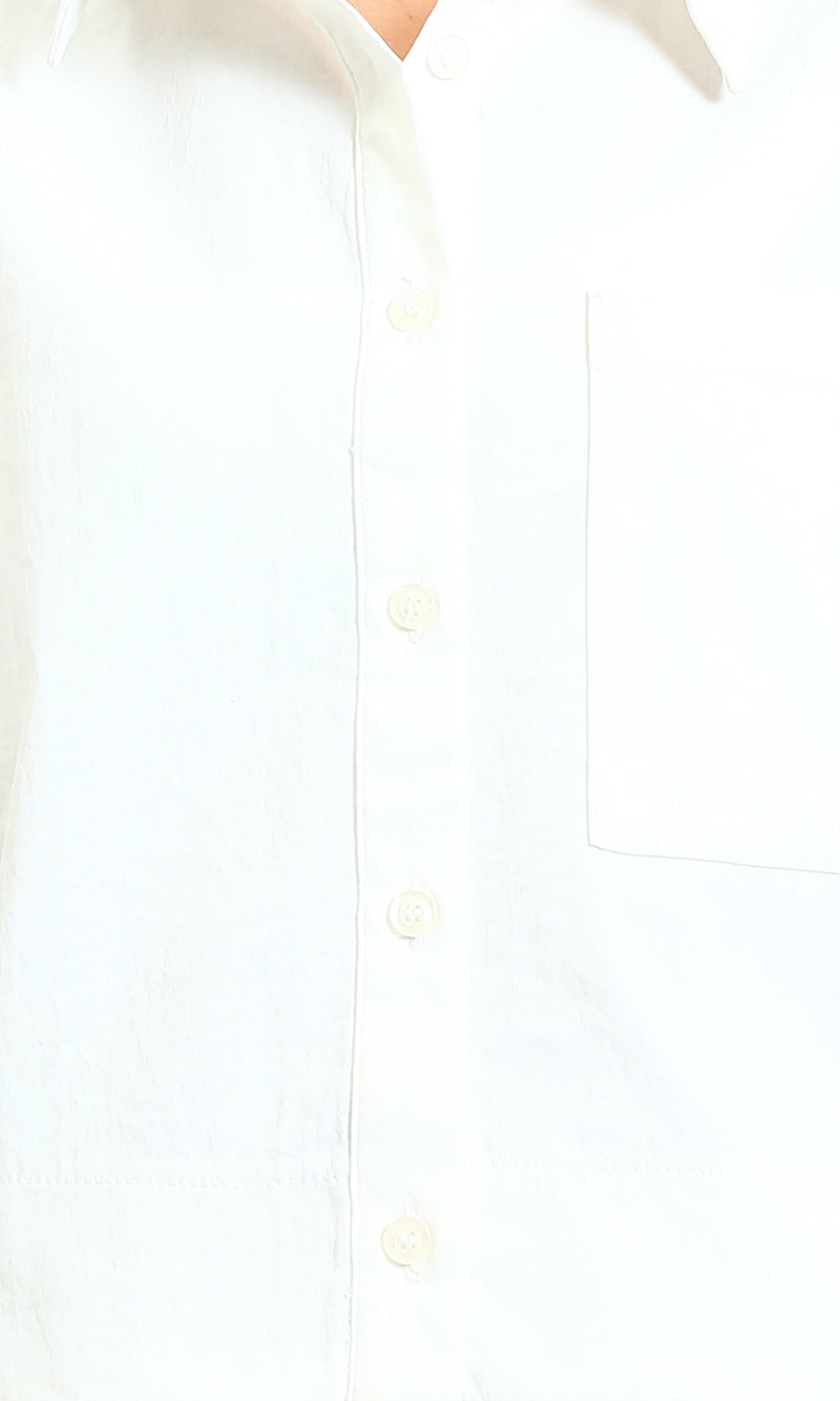 R210614 - Textured Elbow Sleeve Short Shirt - White