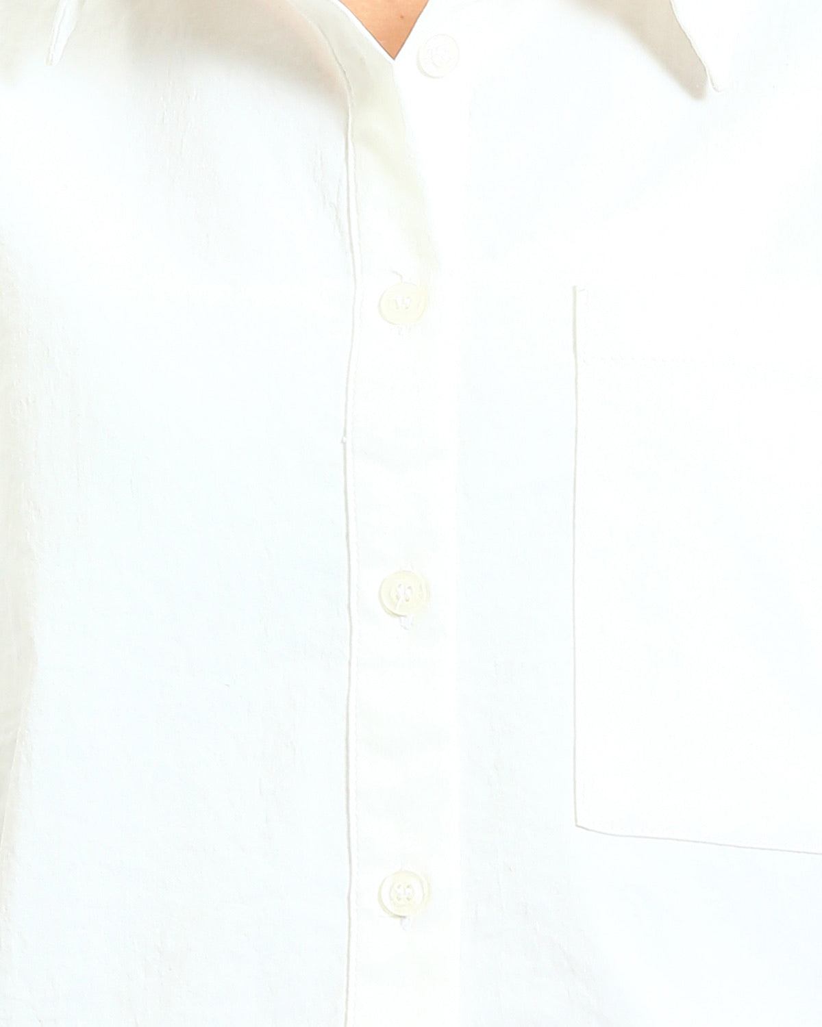 قميص رافين نسائي قصير فضفاض من القطن المنسوج - أبيض - R210614