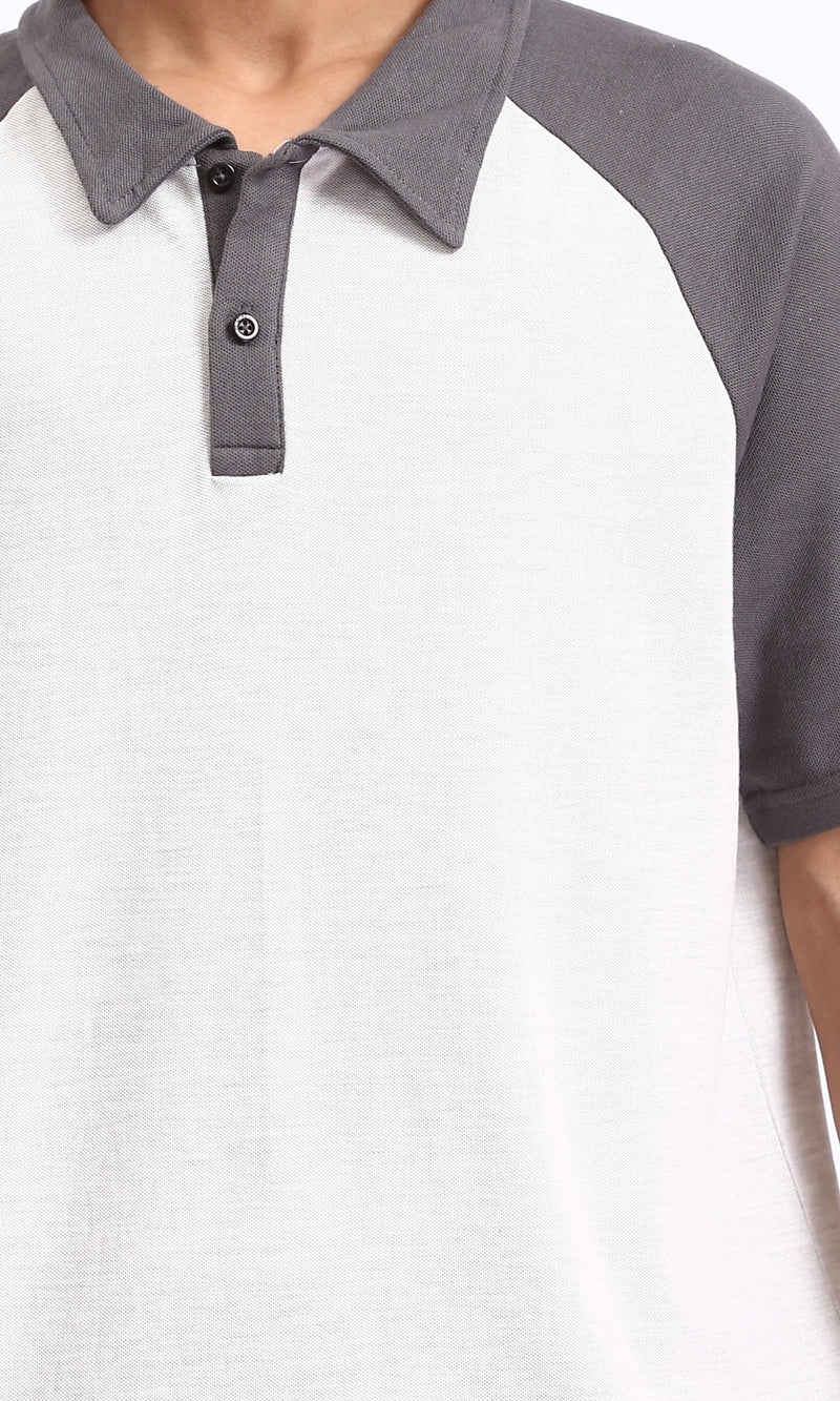 R210620 - Bi-Tone Buttoned Polo Shirt - Dark Grey & White