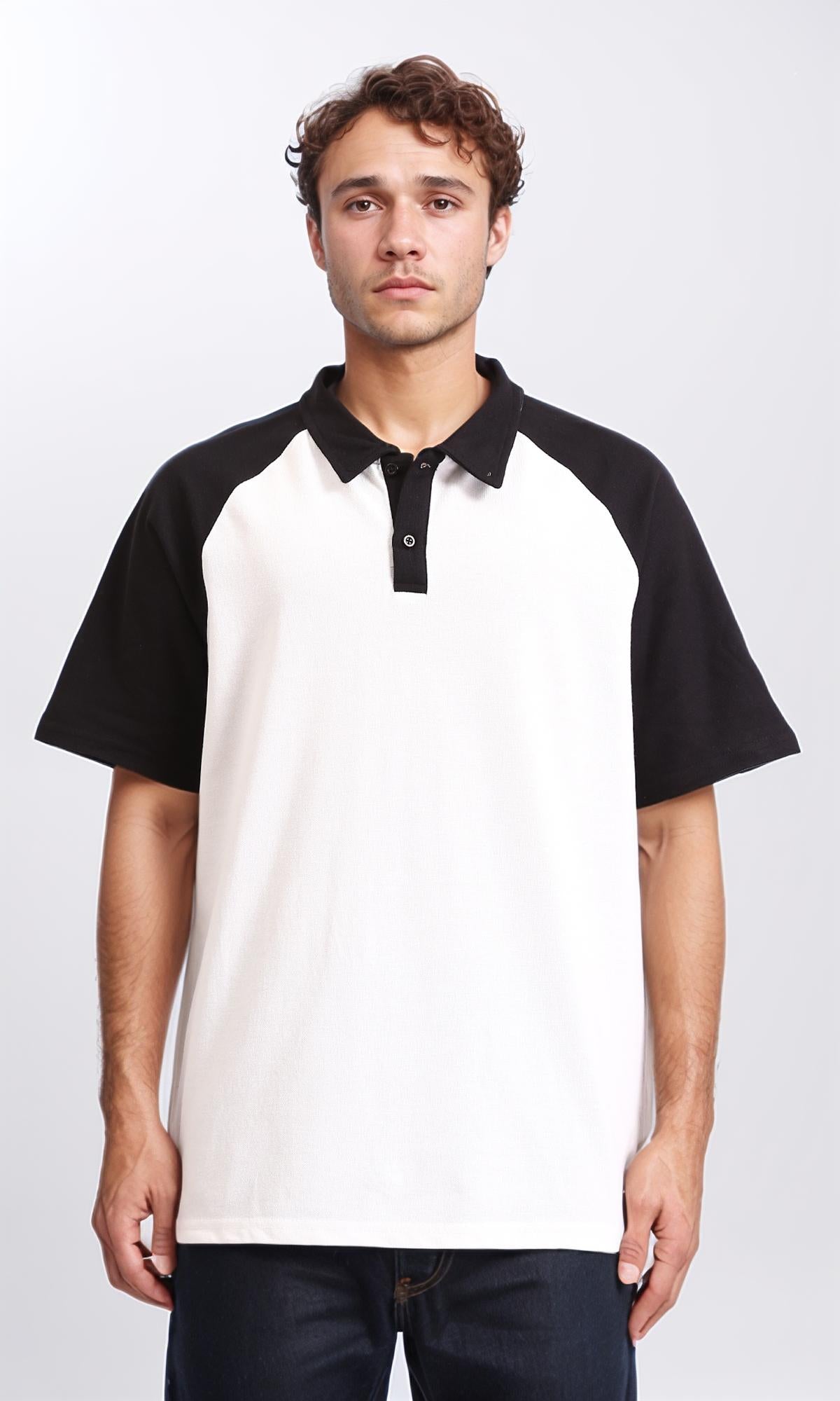 Bi-Tone Buttoned Polo Shirt - Black & White