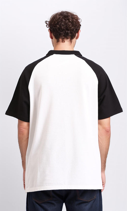 R210621 - Bi-Tone Buttoned Polo Shirt - Black & White