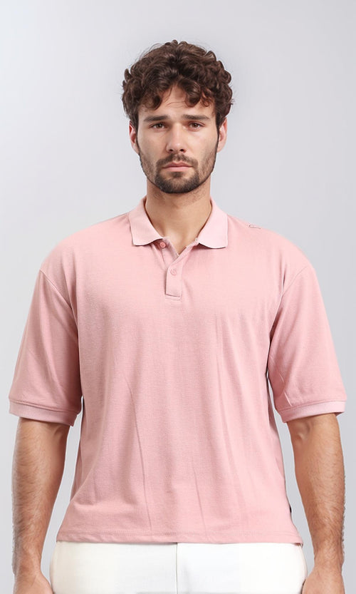 R210625 - Elbow Sleeves Solid Polo Shirt - Dusty Rose