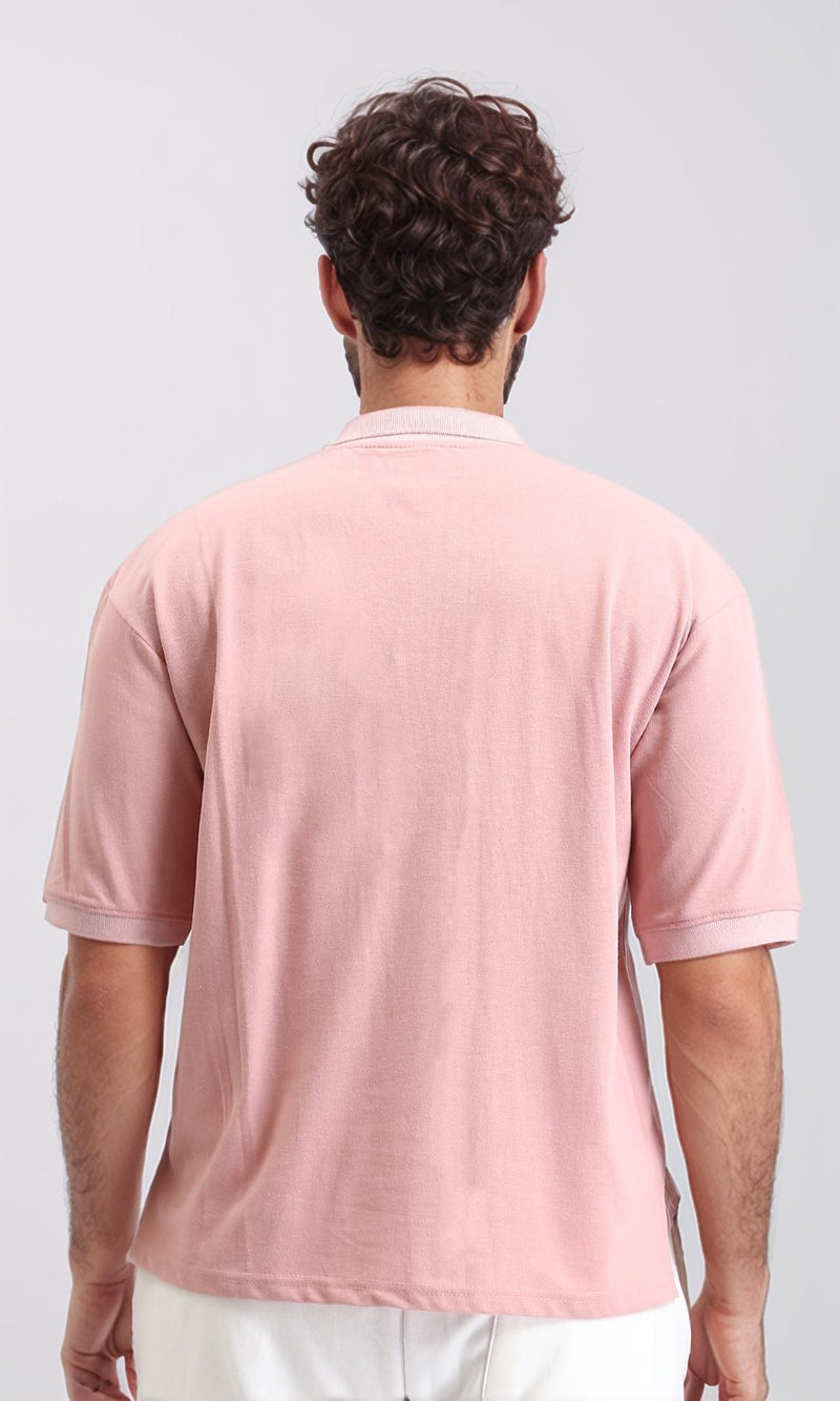 R210625 - Elbow Sleeves Solid Polo Shirt - Dusty Rose