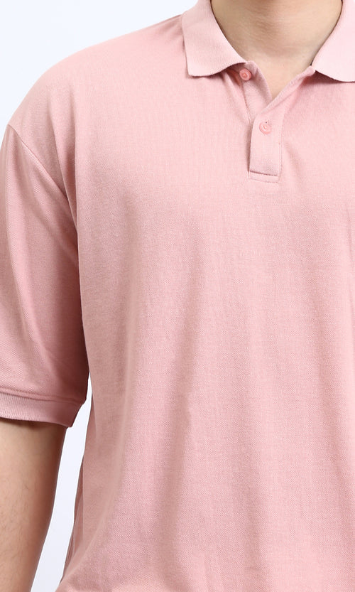 R210625 - Elbow Sleeves Solid Polo Shirt - Dusty Rose