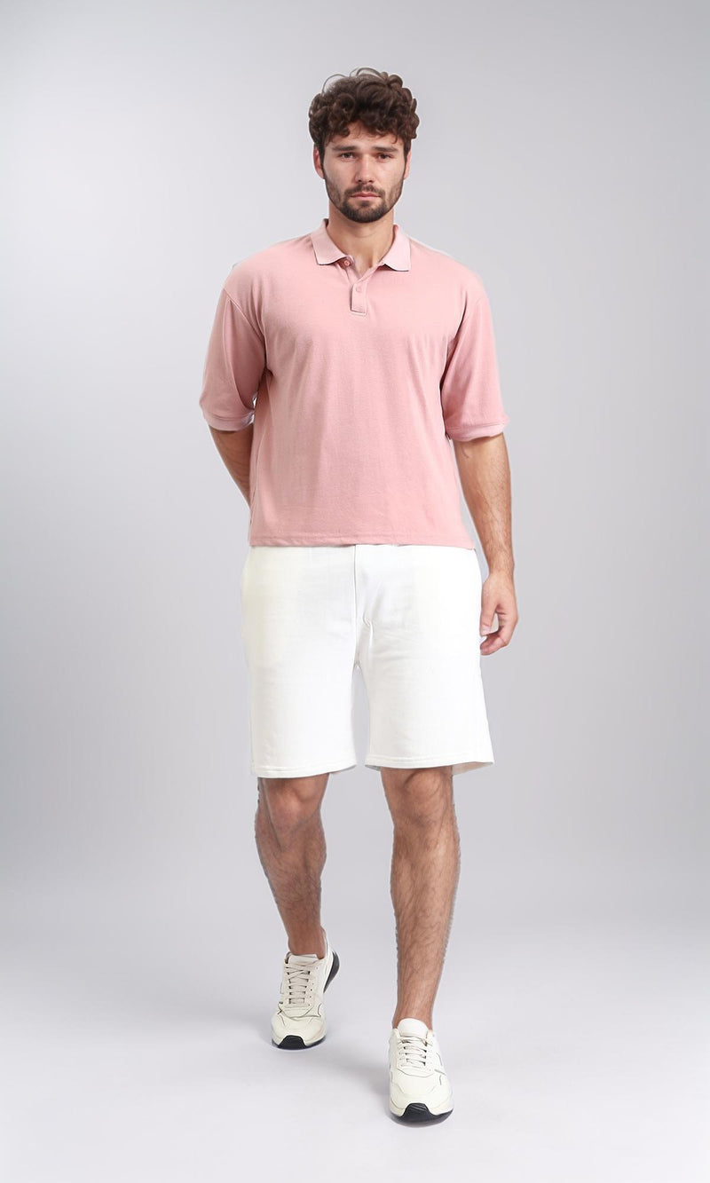 R210625 - Elbow Sleeves Solid Polo Shirt - Dusty Rose