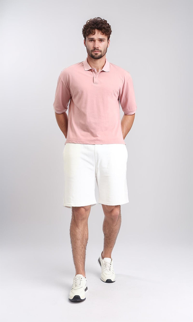 R210625 - Elbow Sleeves Solid Polo Shirt - Dusty Rose