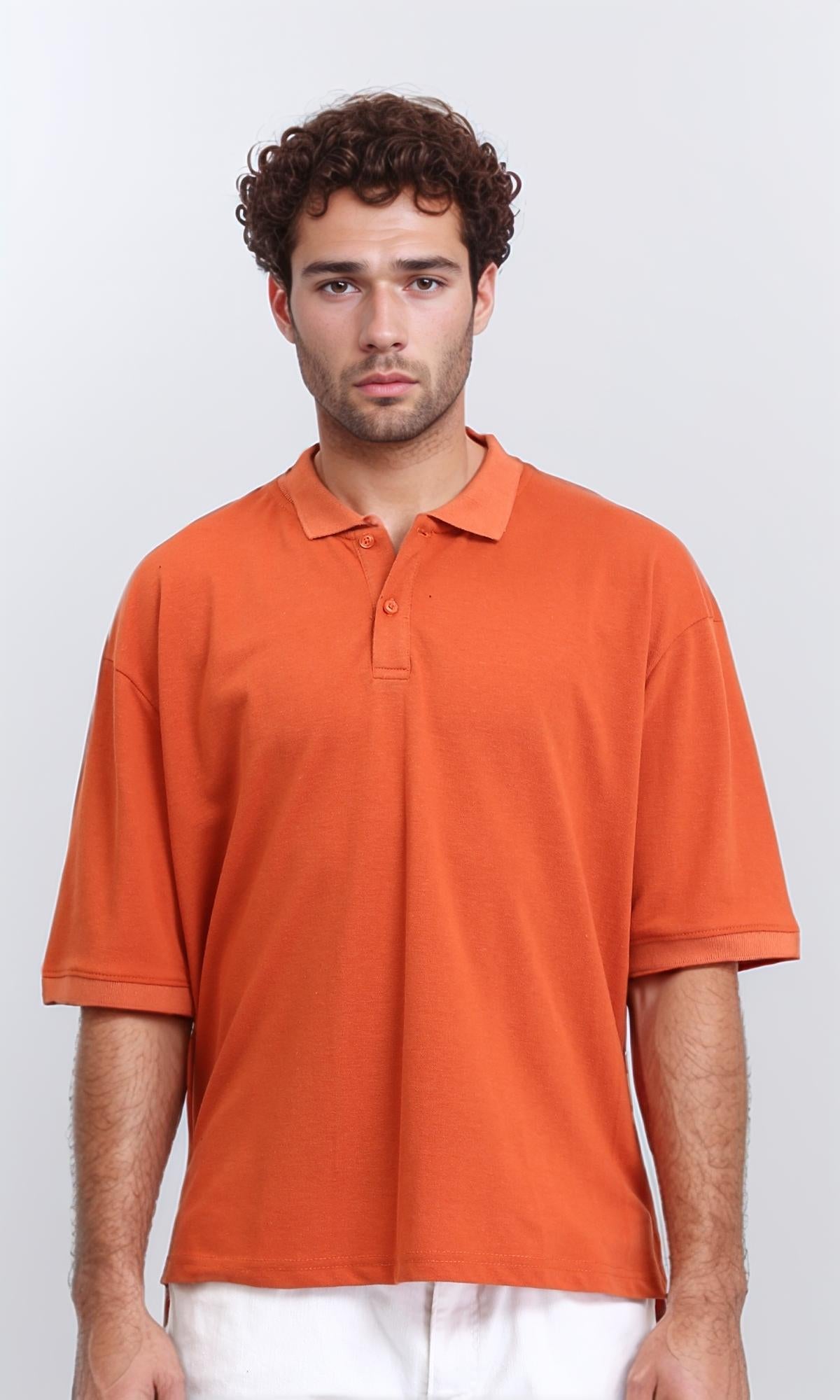 Solid Elbow Sleeves Polo Shirt - Orange
