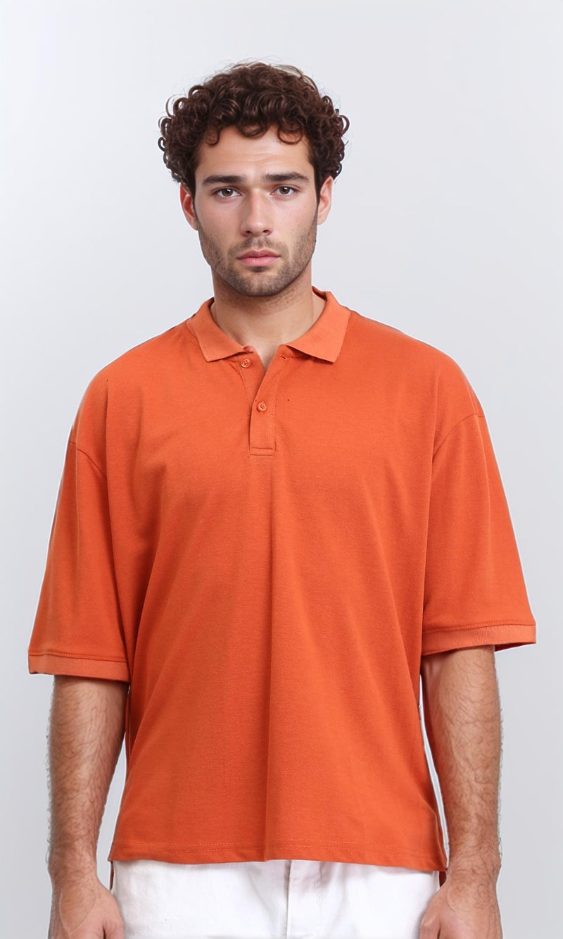 R210626 - Solid Elbow Sleeves Polo Shirt - Orange