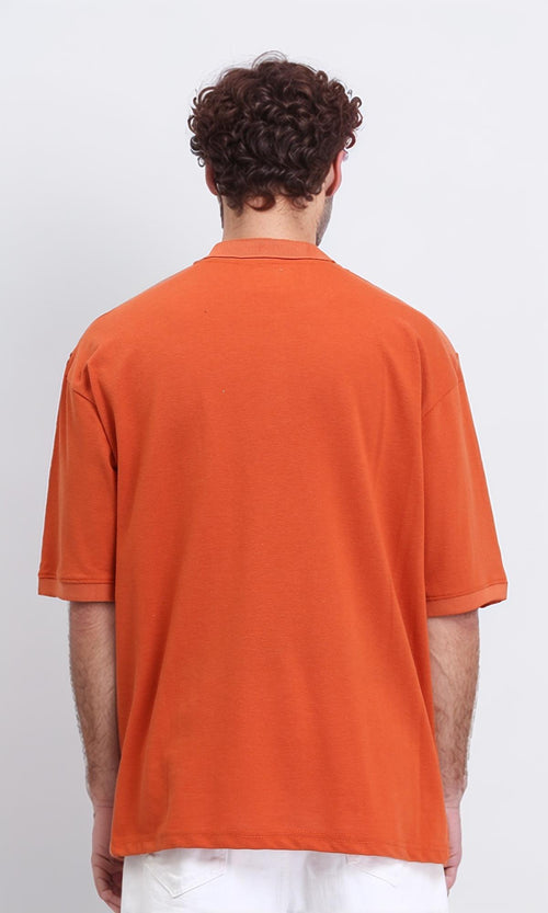 R210626 - Solid Elbow Sleeves Polo Shirt - Orange