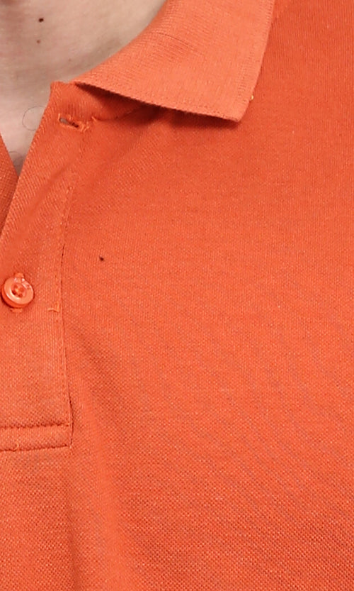 R210626 - Solid Elbow Sleeves Polo Shirt - Orange