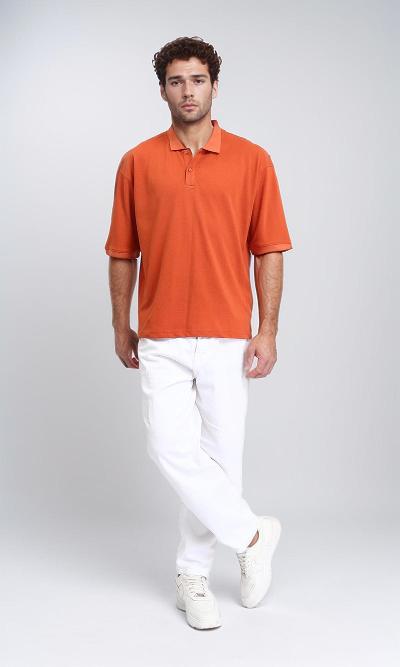 R210626 - Solid Elbow Sleeves Polo Shirt - Orange