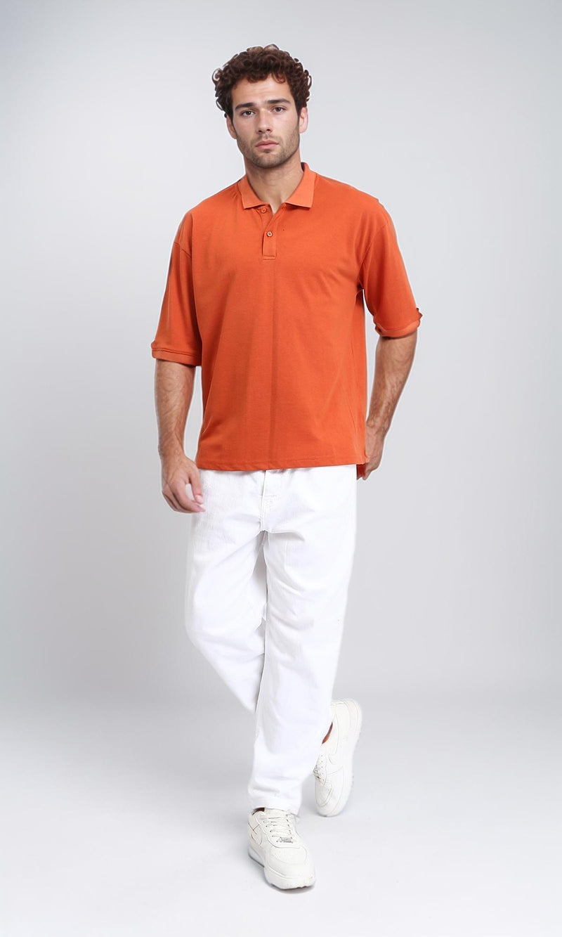 R210626 - Solid Elbow Sleeves Polo Shirt - Orange