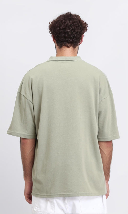 R210627 - Relaxed Fit Zipped Polo Shirt - Olive