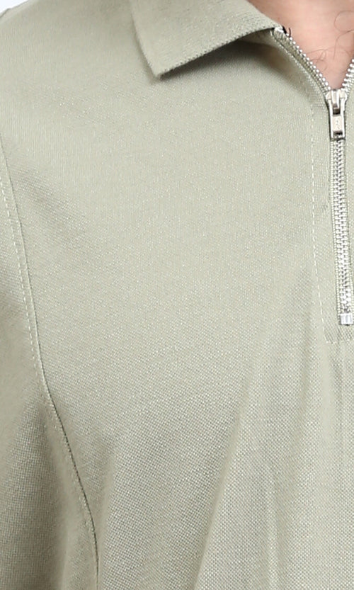 R210627 - Relaxed Fit Zipped Polo Shirt - Olive