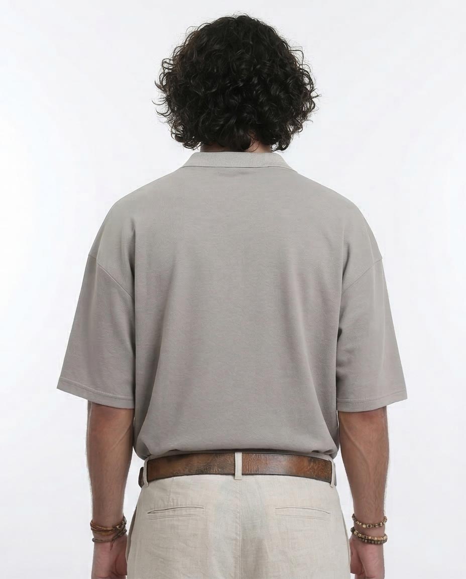 Ravin Men's Seam-Detail Oversized Quarter-Zip Polo - Taupe - R210628