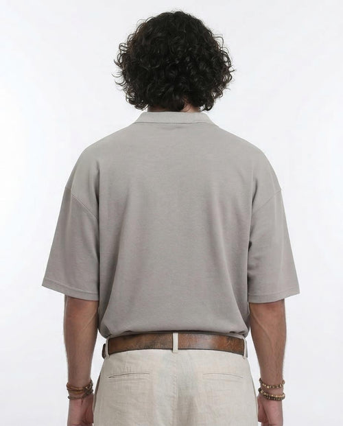 Ravin Men's Seam-Detail Oversized Quarter-Zip Polo - Taupe - R210628