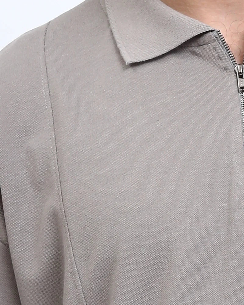 Ravin Men's Seam-Detail Oversized Quarter-Zip Polo - Taupe - R210628