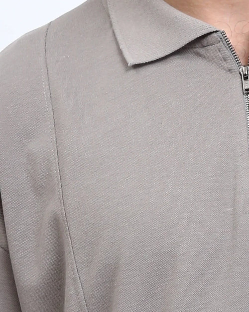 Ravin Men's Seam-Detail Oversized Quarter-Zip Polo - Taupe - R210628