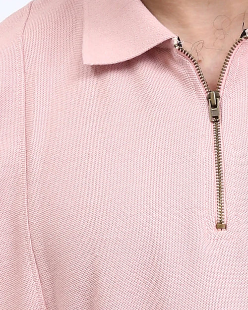 Ravin Men’s Oversized Textured Knit Zip-Polo – Dusty Rose - R210630