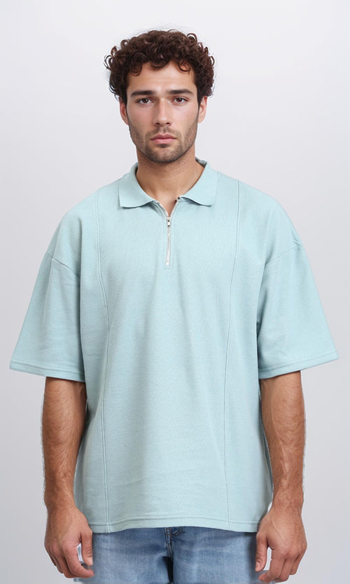 Relaxed Fit Zipped Polo Shirt - Mint