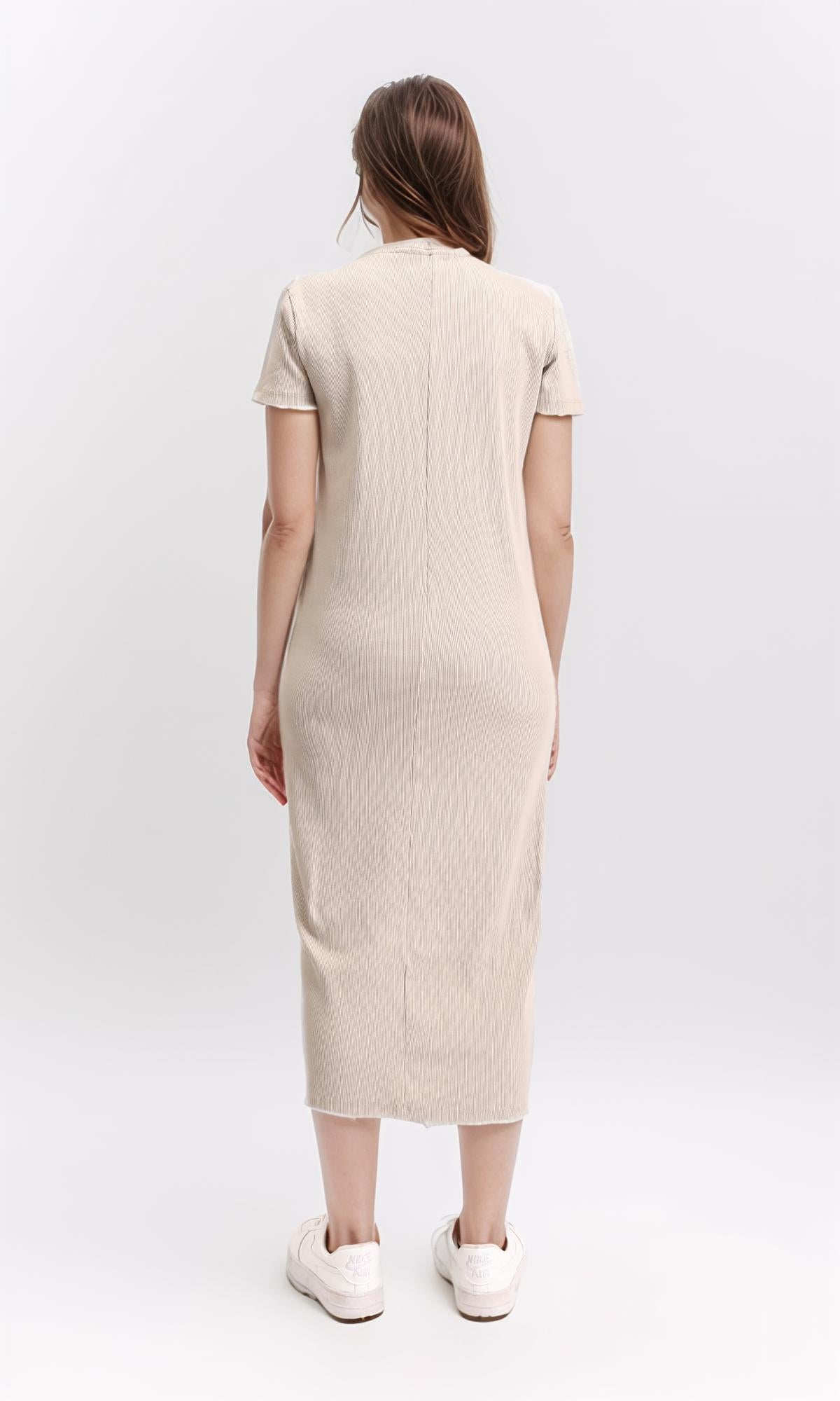 R210654 - Slip On Short Sleeves Midi Dress - Ecru